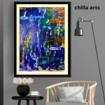 Tableau Abstrait Bleu Orange et Vert