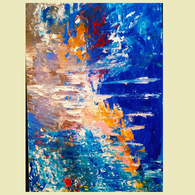 Tableau Abstrait Bleu et Orange Flamme