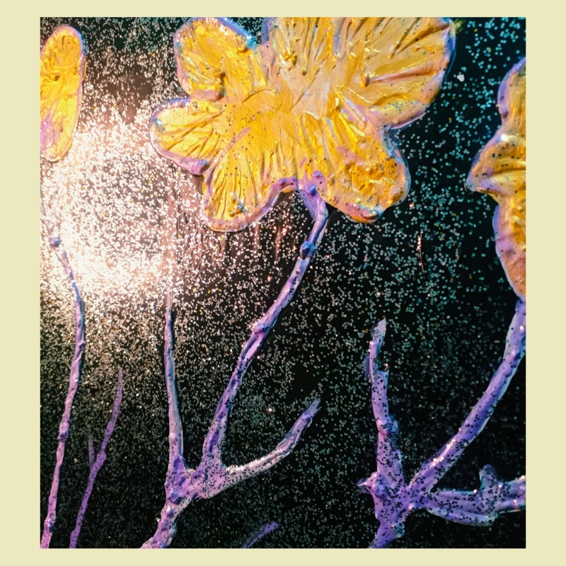 Triptyque Fleurs Jaunes Fond Noir