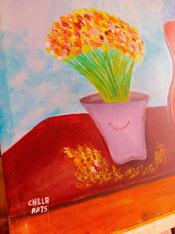 Tableau Guitare Rouge et Bouquet de Fleurs