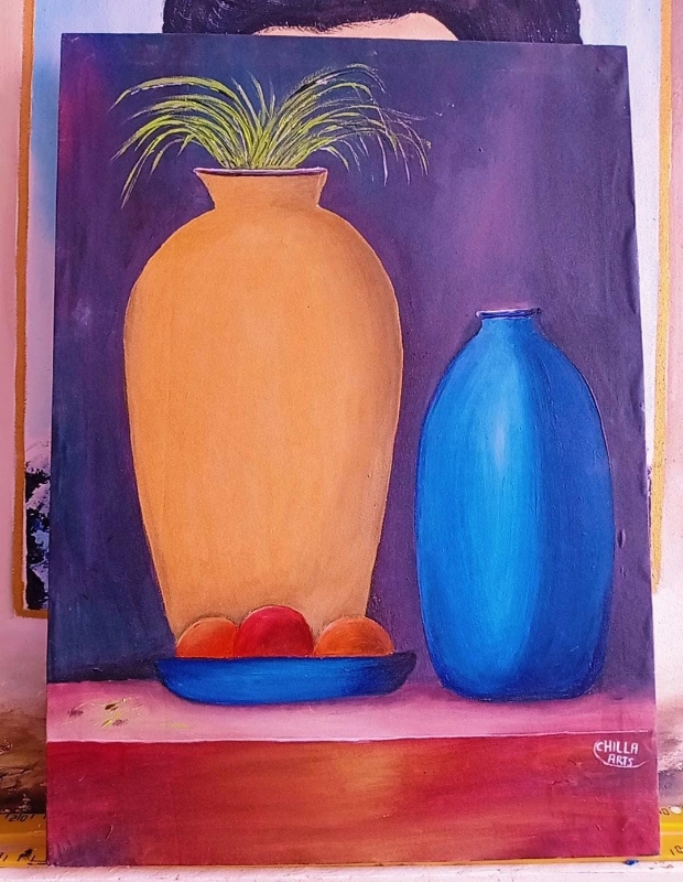 Tableau Vases Orange et Bleu