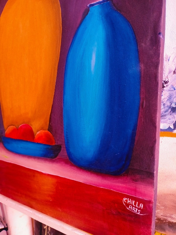 Tableau Vases Orange et Bleu