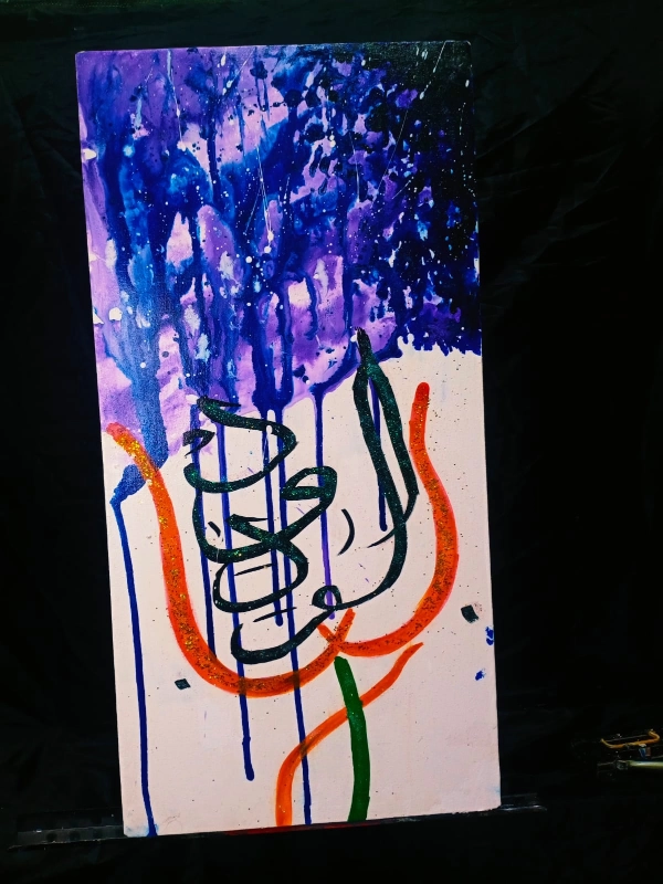 Triptyque Abstrait Bleu et Violet 97 cm