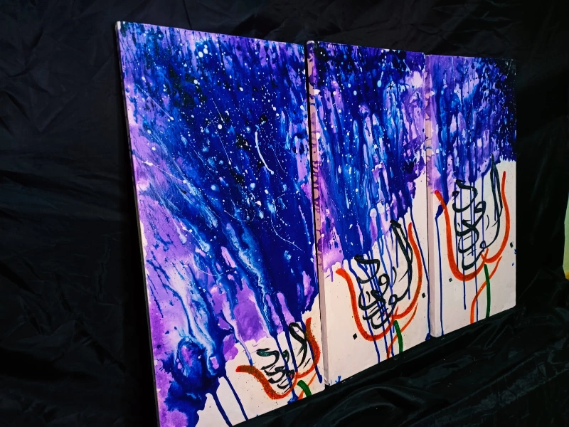 Triptyque Abstrait Bleu et Violet 97 cm