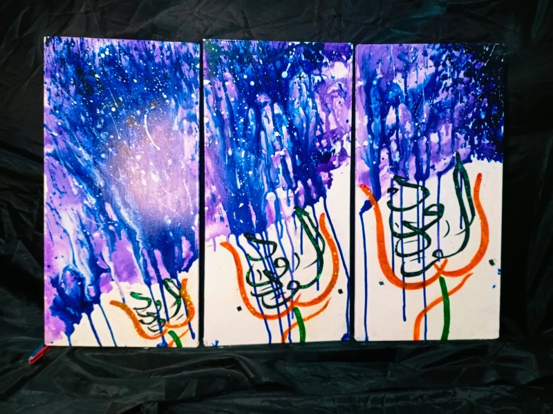 Triptyque Abstrait Bleu et Violet 97 cm