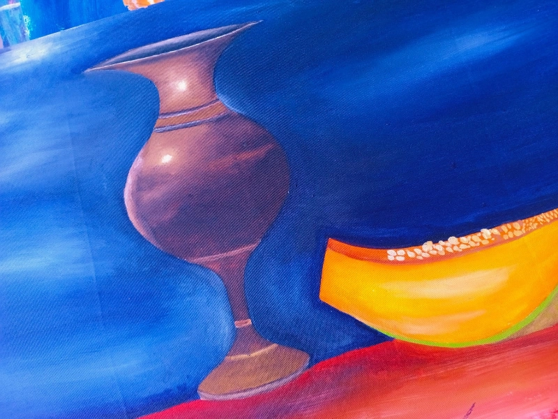 Tableau Nature Morte Vase et Melon