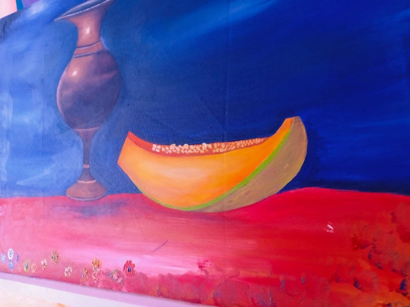 Tableau Nature Morte Vase et Melon