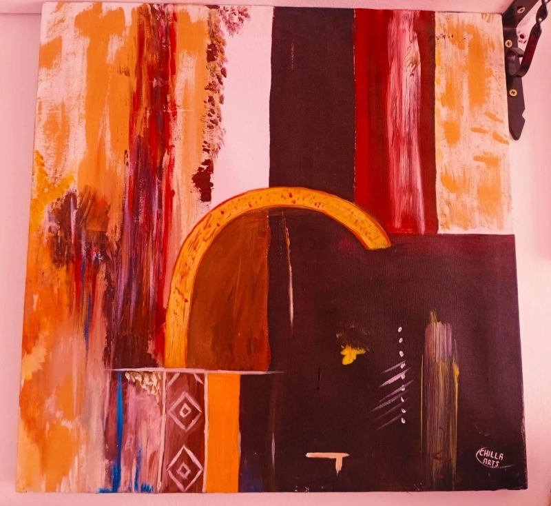 Tableau Abstrait Orange et Noir Géométrique