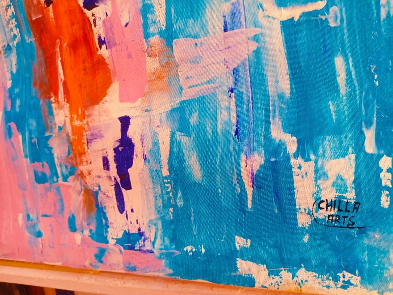 Tableau Abstrait Bleu Turquoise et Rose