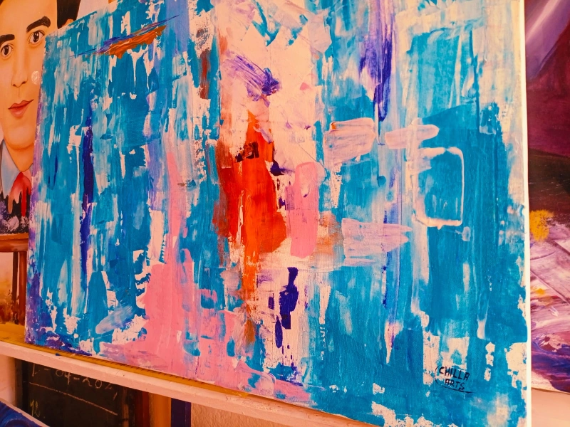 Tableau Abstrait Bleu Turquoise et Rose