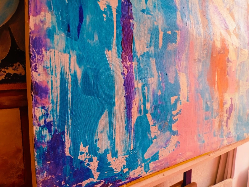 Tableau Abstrait Bleu Turquoise et Rose