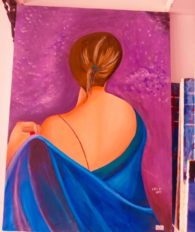 Portrait de Femme en Robe Bleue
