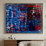 Tableau Abstrait Bleu et Rouge Contemporain