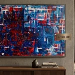 Tableau Abstrait Bleu et Rouge Géométrique