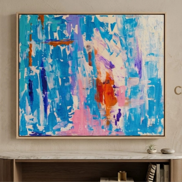 tableau-abstrait-bleu-turquoise-rose