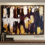 Tableau Abstrait Brun, Blanc et Jaune
