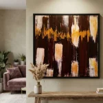 Tableau Abstrait Brun, Noir et Or