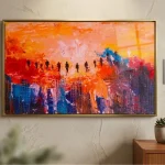 Tableau Abstrait Orange avec Silhouettes