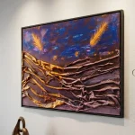 Tableau Abstrait en Relief Bleu et Or