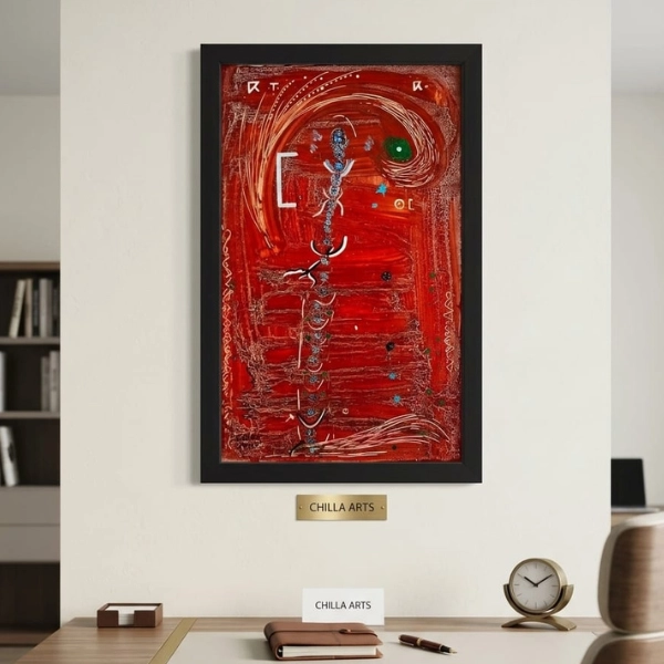 tableau-abstrait-rouge-symboles