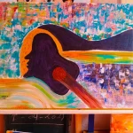 Tableau Abstrait Silhouette et Guitare