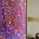 Tableau Abstrait Symboles Or, Violet et Bleu