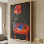 Tableau Coquelicot Rouge, Livre et Encrier