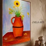 Tableau Jarre Rouge et Tournesols