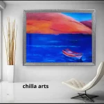 Tableau Paysage Marin Coucher de Soleil et Barque