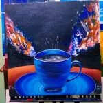 Tableau Tasse de Café Bleue Fumante