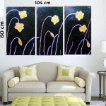 Triptyque Fleurs Jaunes Fond Noir
