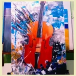 Tableau Violoncelle Rouge et Musique