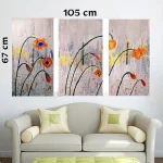 Triptyque Fleurs Orange et Gris 105 cm